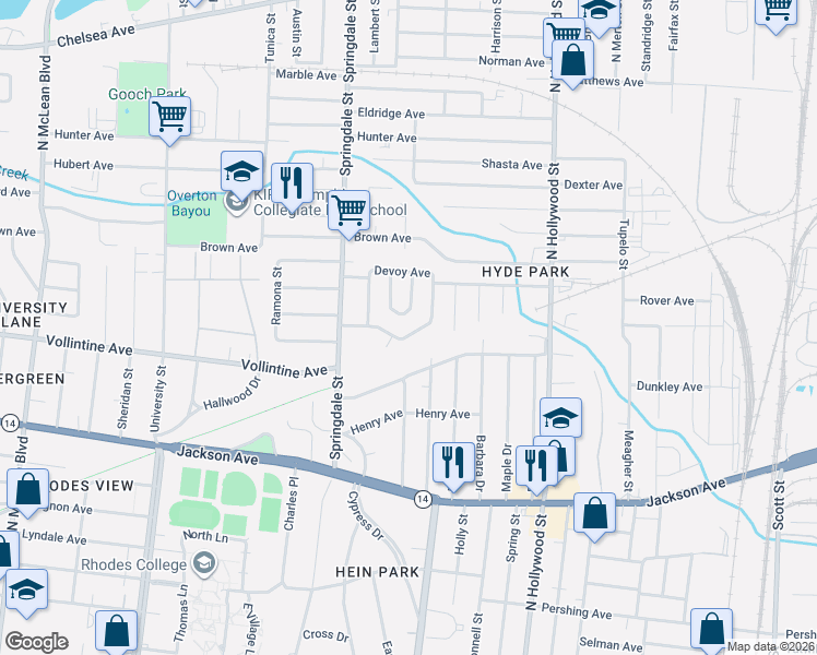 map of restaurants, bars, coffee shops, grocery stores, and more near 2269 Alameda Cove in Memphis