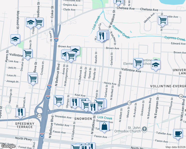 map of restaurants, bars, coffee shops, grocery stores, and more near 891 Randle Street in Memphis