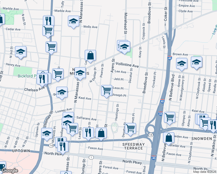 map of restaurants, bars, coffee shops, grocery stores, and more near 922 Joseph Place in Memphis