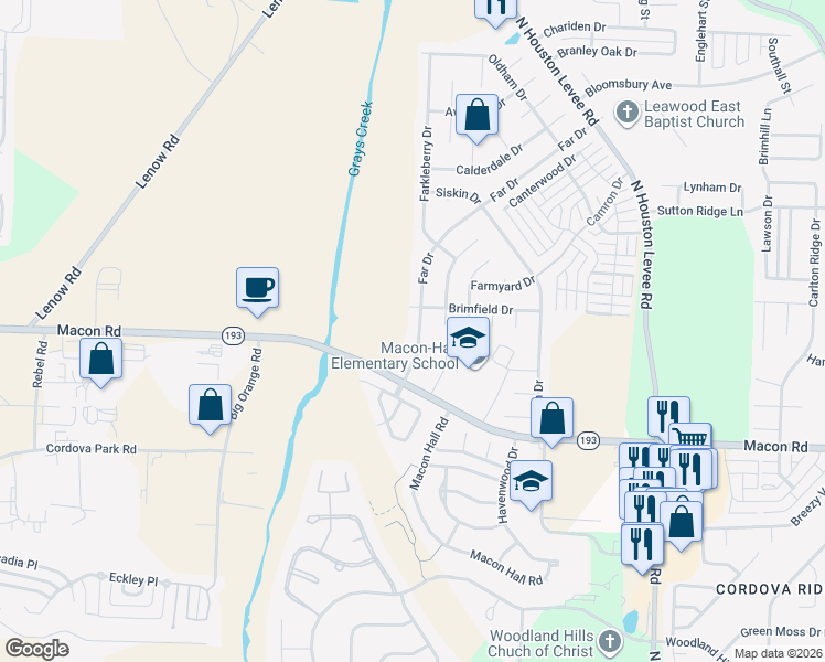 map of restaurants, bars, coffee shops, grocery stores, and more near 1401 Far Drive in Shelby County