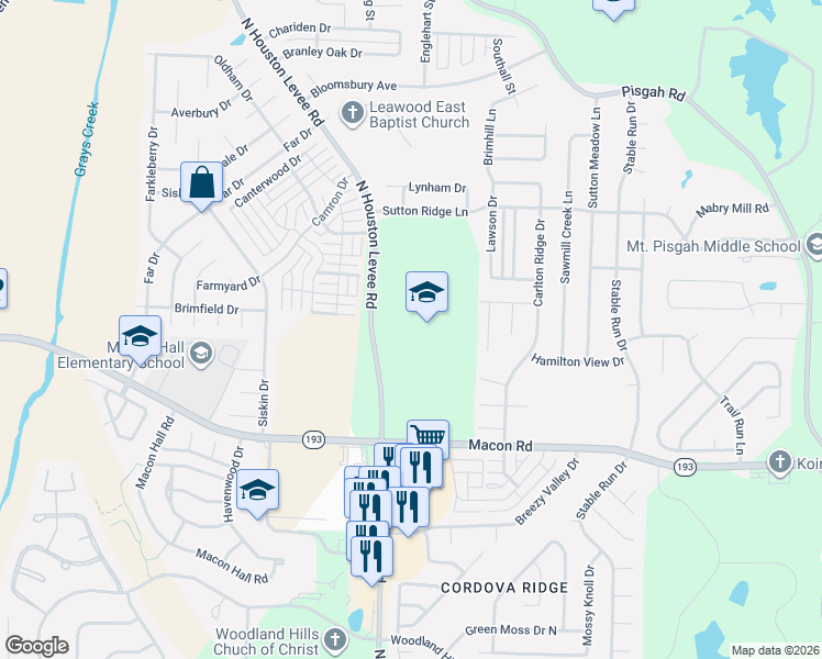 map of restaurants, bars, coffee shops, grocery stores, and more near 1440 Houston Levee Road in Shelby County