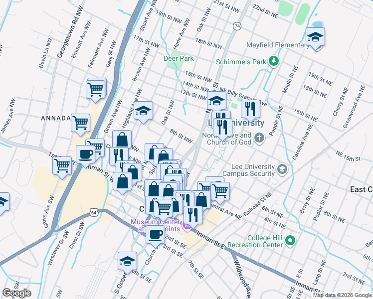 map of restaurants, bars, coffee shops, grocery stores, and more near 555 Broad Street Northwest in Cleveland