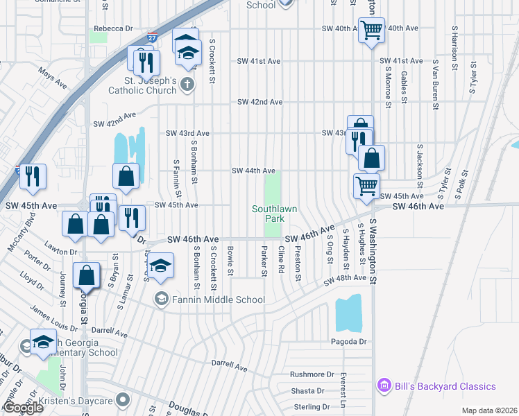map of restaurants, bars, coffee shops, grocery stores, and more near 4435 South Travis Street in Amarillo