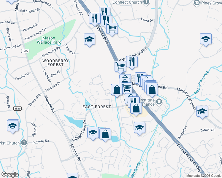 map of restaurants, bars, coffee shops, grocery stores, and more near in Charlotte