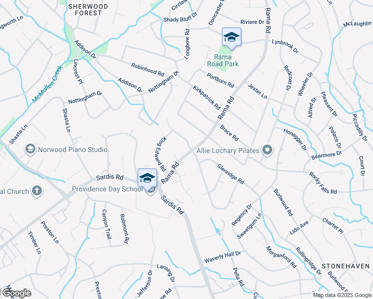 map of restaurants, bars, coffee shops, grocery stores, and more near 636 Rama Road in Charlotte