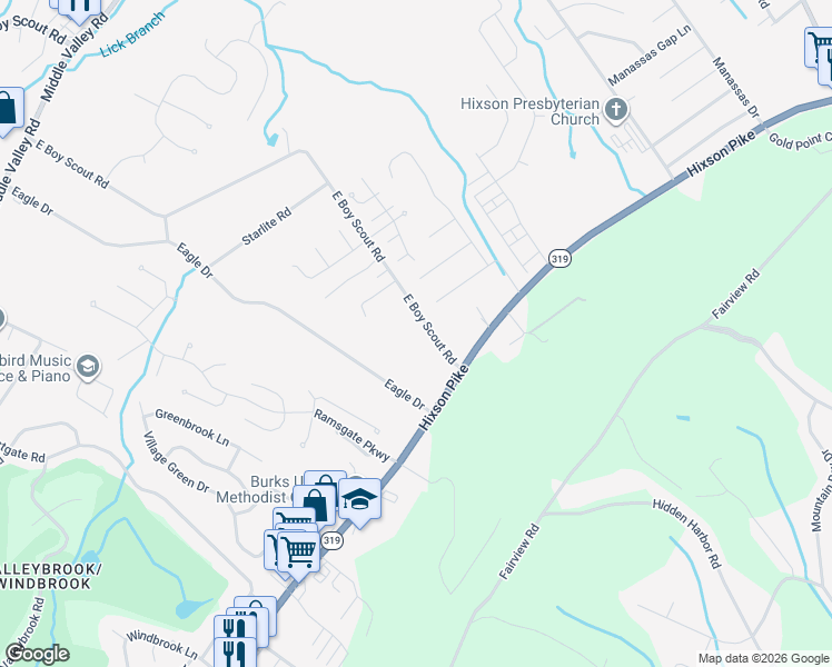 map of restaurants, bars, coffee shops, grocery stores, and more near 1766 East Boy Scout Road in Middle Valley