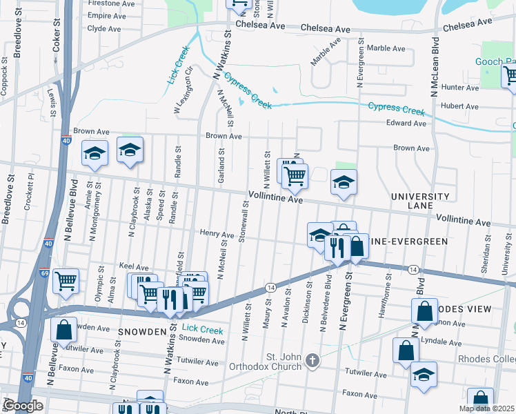 map of restaurants, bars, coffee shops, grocery stores, and more near 894 North Willett Street in Memphis
