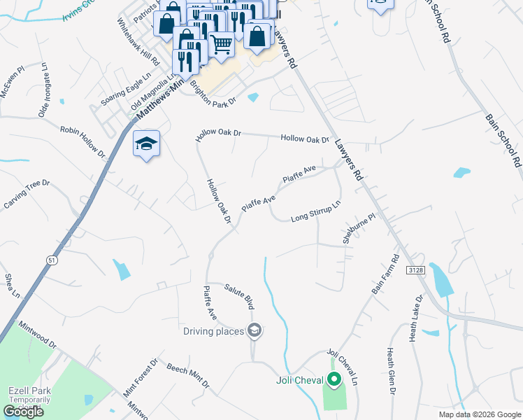 map of restaurants, bars, coffee shops, grocery stores, and more near 6127 Long Stirrup Lane in Mint Hill