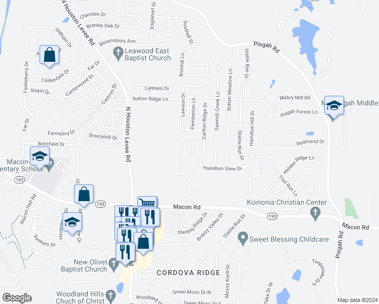 map of restaurants, bars, coffee shops, grocery stores, and more near 1415 Radley Cove in Shelby County