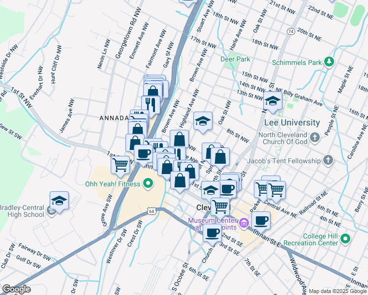 map of restaurants, bars, coffee shops, grocery stores, and more near 440 Johnson Avenue Northwest in Cleveland
