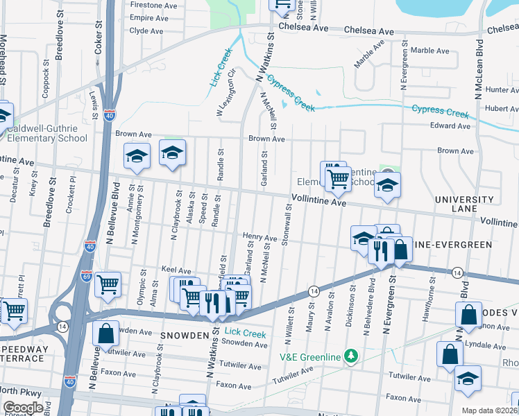 map of restaurants, bars, coffee shops, grocery stores, and more near 934 Garland Street in Memphis