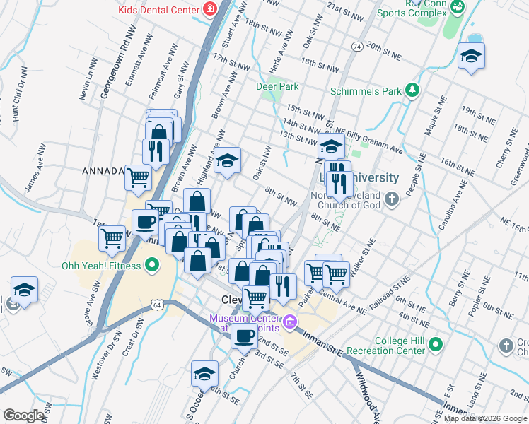 map of restaurants, bars, coffee shops, grocery stores, and more near 663 Spring Street Northwest in Cleveland