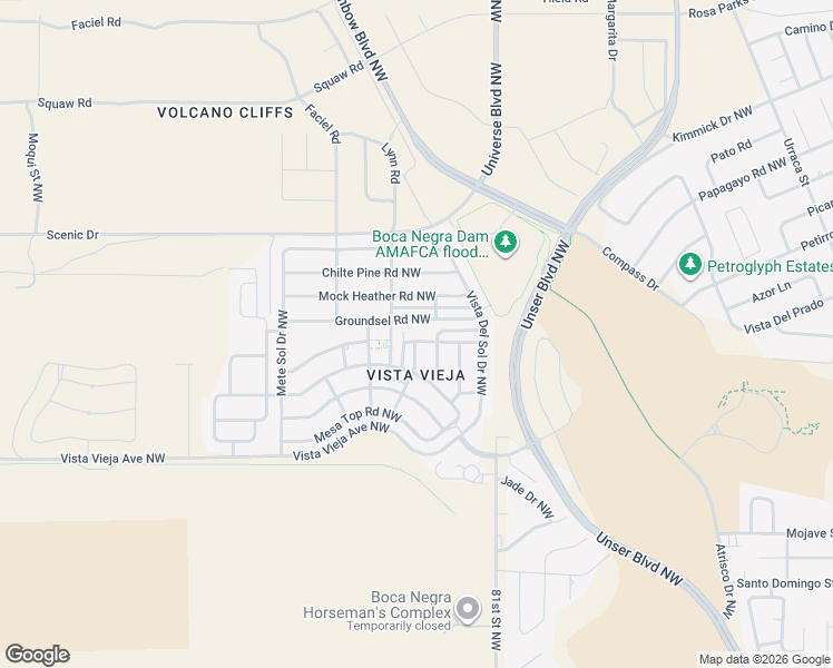 map of restaurants, bars, coffee shops, grocery stores, and more near 8323 Groundsel Road Northwest in Albuquerque