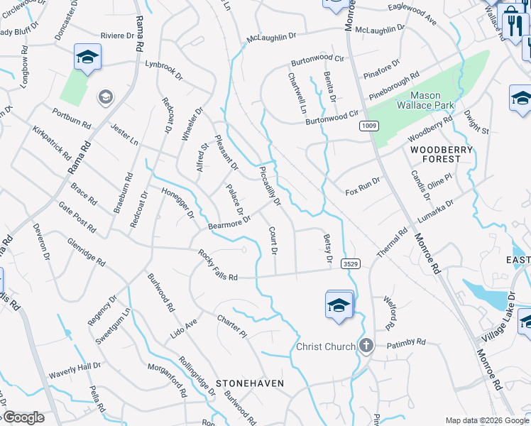 map of restaurants, bars, coffee shops, grocery stores, and more near 1316 Bearmore Drive in Charlotte