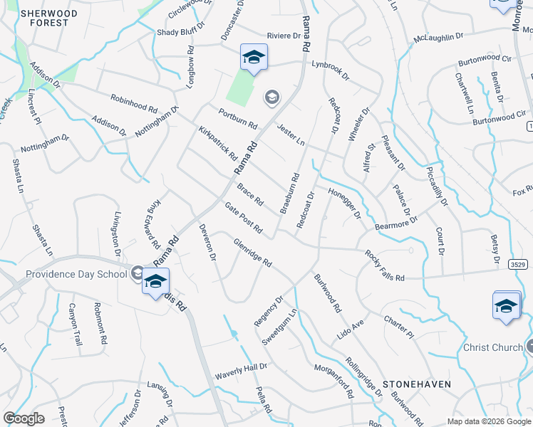 map of restaurants, bars, coffee shops, grocery stores, and more near 6117 Brace Road in Charlotte