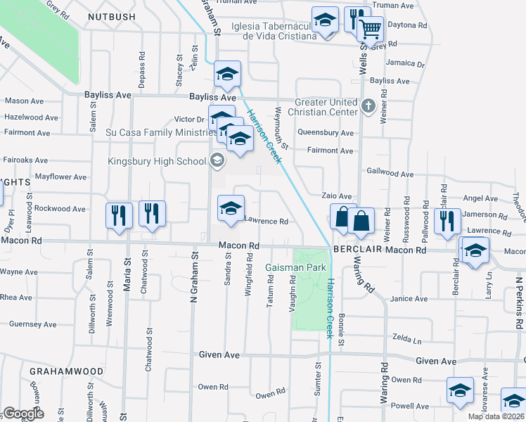 map of restaurants, bars, coffee shops, grocery stores, and more near 1207 Wright Road in Memphis