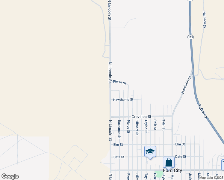 map of restaurants, bars, coffee shops, grocery stores, and more near 121 Ironwood Street in Taft