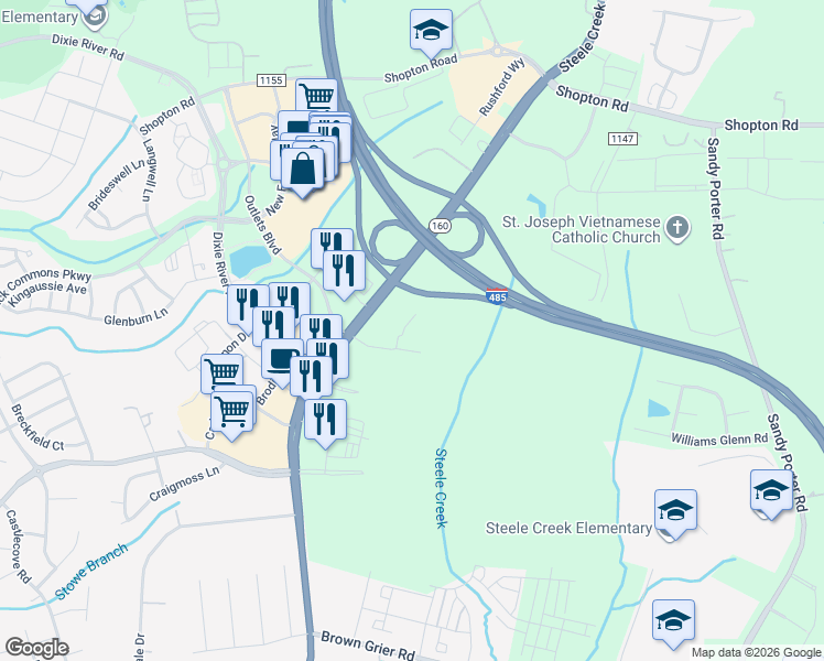map of restaurants, bars, coffee shops, grocery stores, and more near in Charlotte