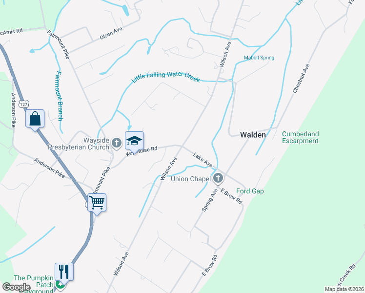 map of restaurants, bars, coffee shops, grocery stores, and more near Wilson Avenue in Signal Mountain