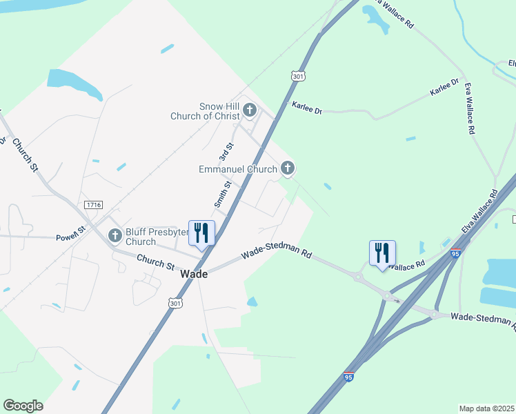 map of restaurants, bars, coffee shops, grocery stores, and more near 7320 Olive Street in Wade