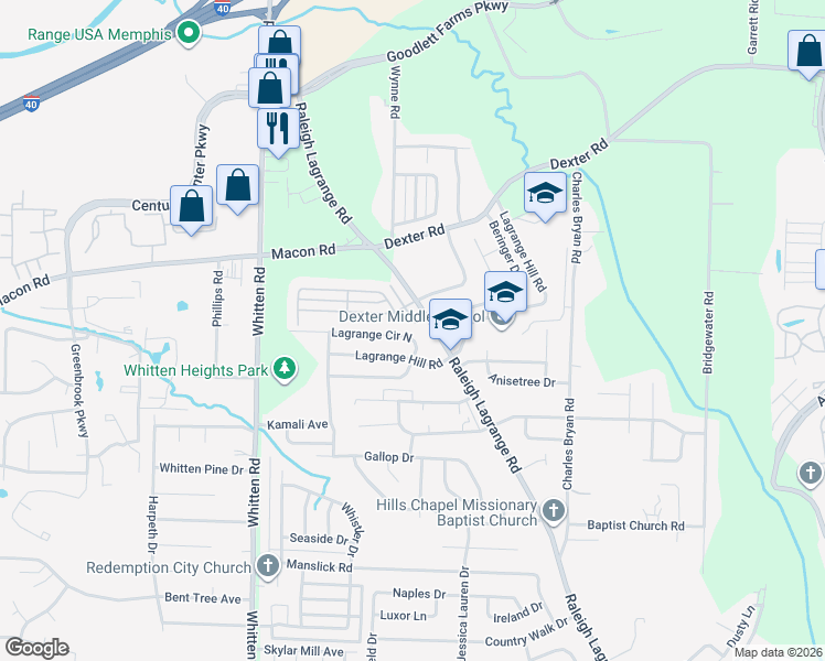 map of restaurants, bars, coffee shops, grocery stores, and more near 6935 Raleigh Lagrange Road in Shelby County
