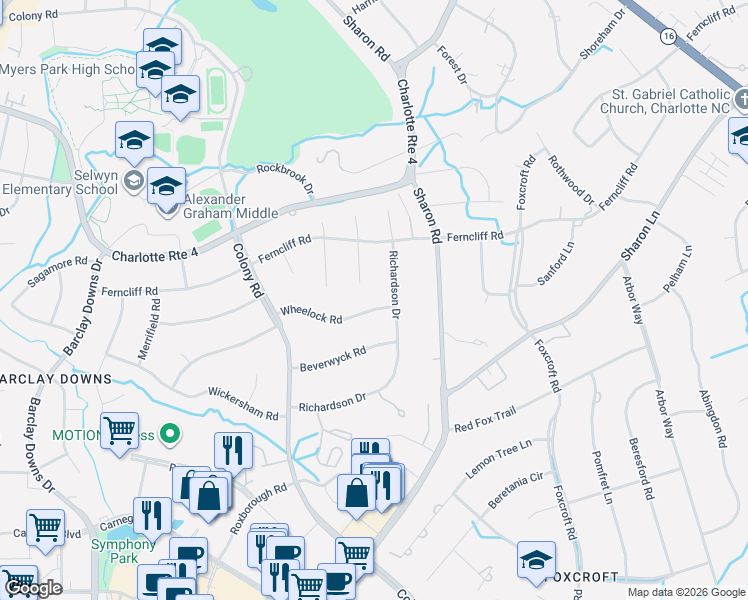 map of restaurants, bars, coffee shops, grocery stores, and more near in Charlotte