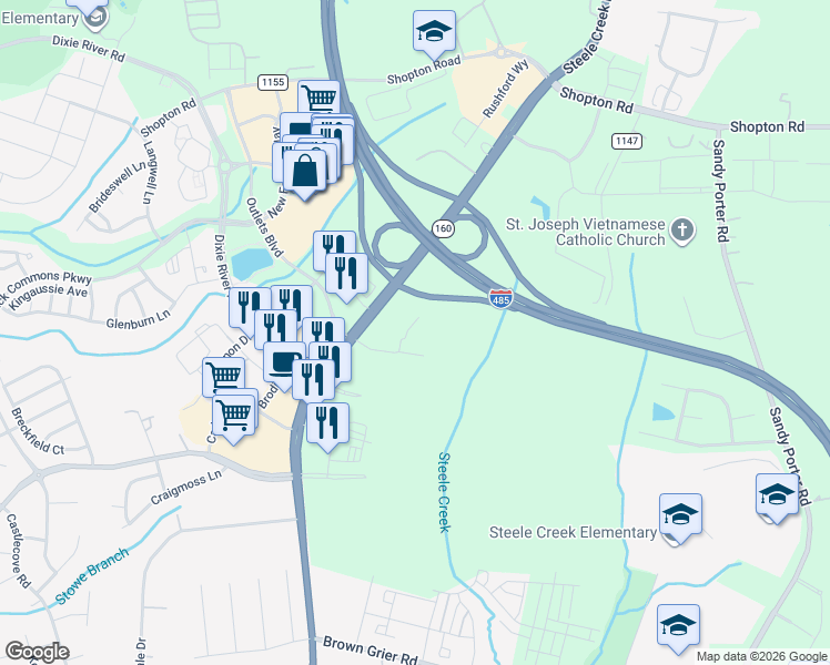 map of restaurants, bars, coffee shops, grocery stores, and more near in Charlotte