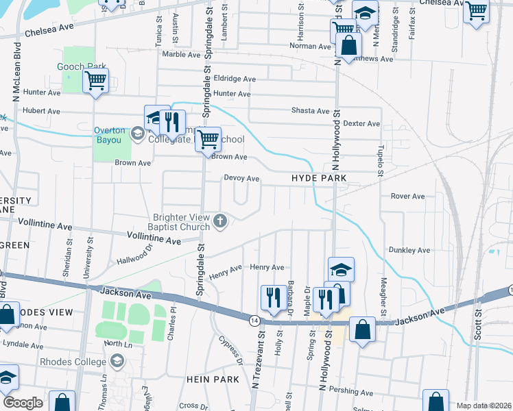 map of restaurants, bars, coffee shops, grocery stores, and more near 2308 Alameda Avenue in Memphis
