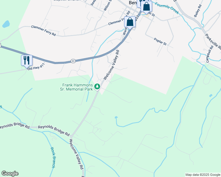map of restaurants, bars, coffee shops, grocery stores, and more near 1874 Welcome Valley Road in Benton