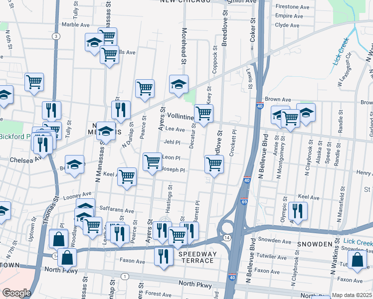map of restaurants, bars, coffee shops, grocery stores, and more near 957 Jehl Place in Memphis
