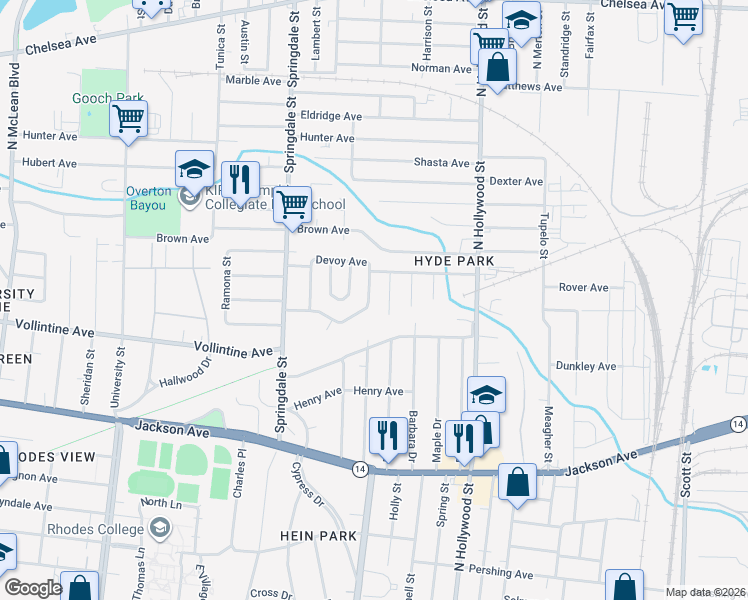 map of restaurants, bars, coffee shops, grocery stores, and more near 2308 Alameda Avenue in Memphis