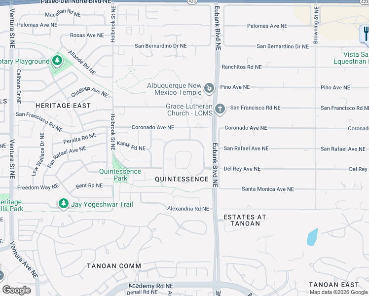 map of restaurants, bars, coffee shops, grocery stores, and more near 11204 Amman Avenue Northeast in Albuquerque