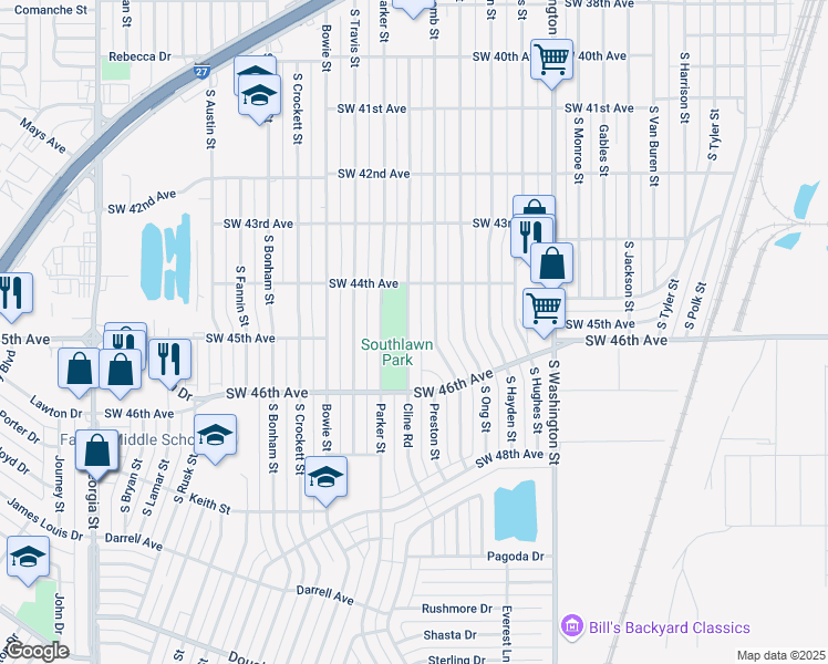 map of restaurants, bars, coffee shops, grocery stores, and more near 4417 Cline Road in Amarillo