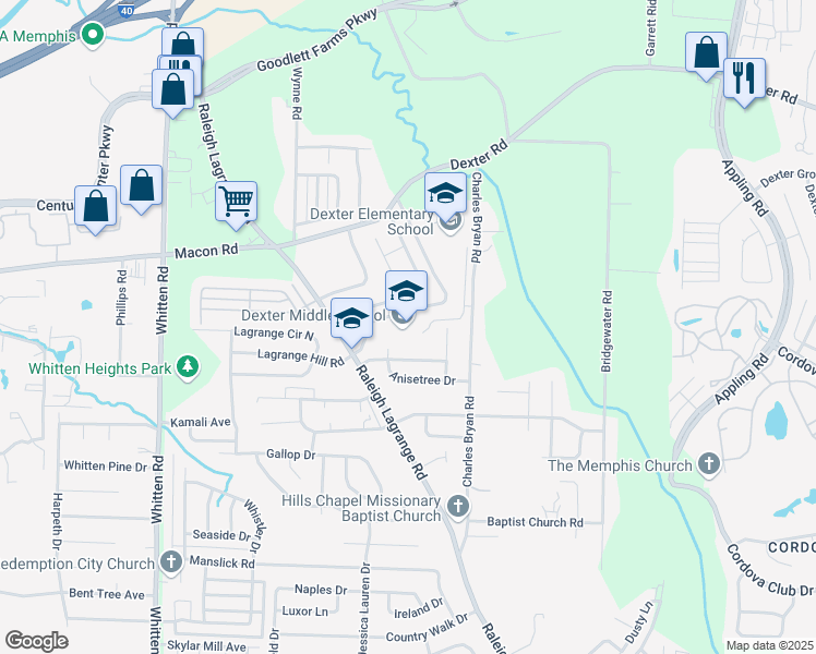 map of restaurants, bars, coffee shops, grocery stores, and more near 6998 Raleigh Lagrange Road in Shelby County