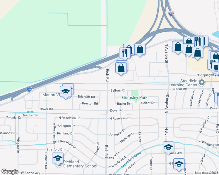 map of restaurants, bars, coffee shops, grocery stores, and more near 803 Balfour Road in West Memphis