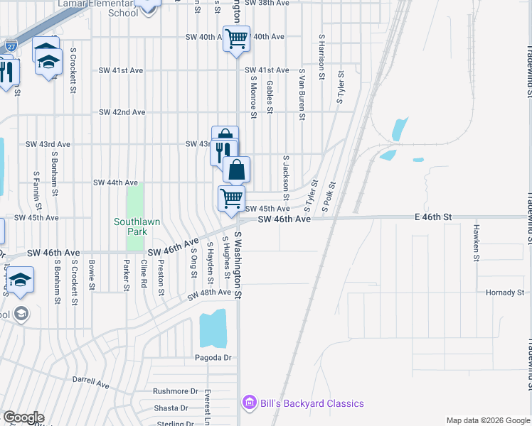 map of restaurants, bars, coffee shops, grocery stores, and more near 514 Southwest 45th Avenue in Amarillo