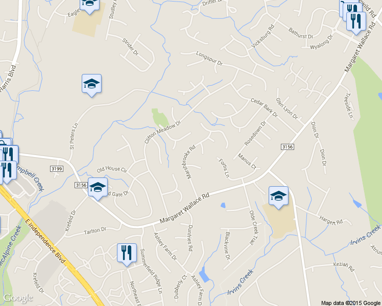 map of restaurants, bars, coffee shops, grocery stores, and more near 9423 Marshbrooke Road in Matthews