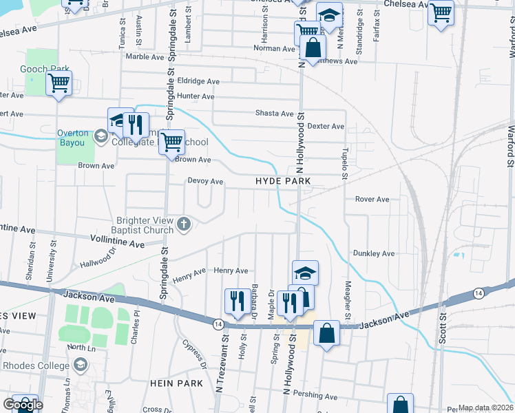 map of restaurants, bars, coffee shops, grocery stores, and more near 1042 Richert Street in Memphis