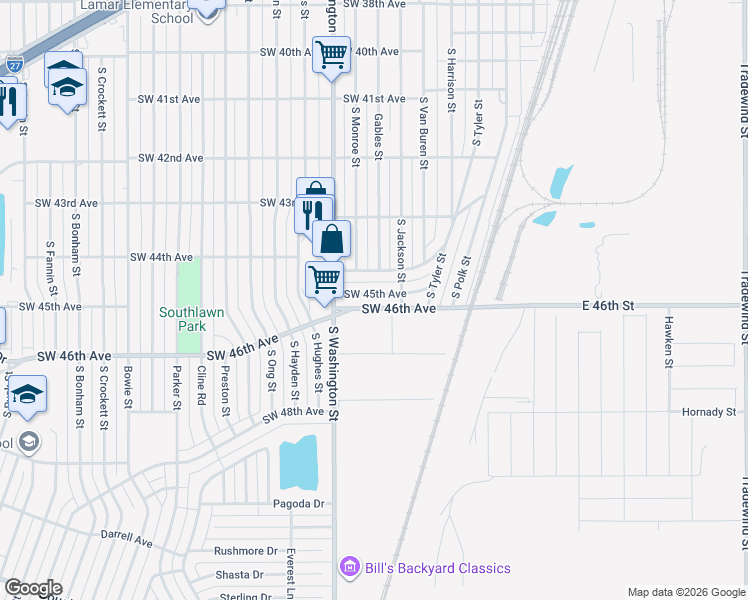 map of restaurants, bars, coffee shops, grocery stores, and more near 514 Southwest 45th Avenue in Amarillo