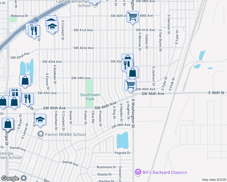 map of restaurants, bars, coffee shops, grocery stores, and more near 4410 South Hayden Street in Amarillo