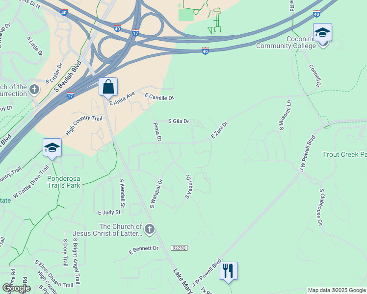 map of restaurants, bars, coffee shops, grocery stores, and more near 600 East Zuni Drive in Flagstaff