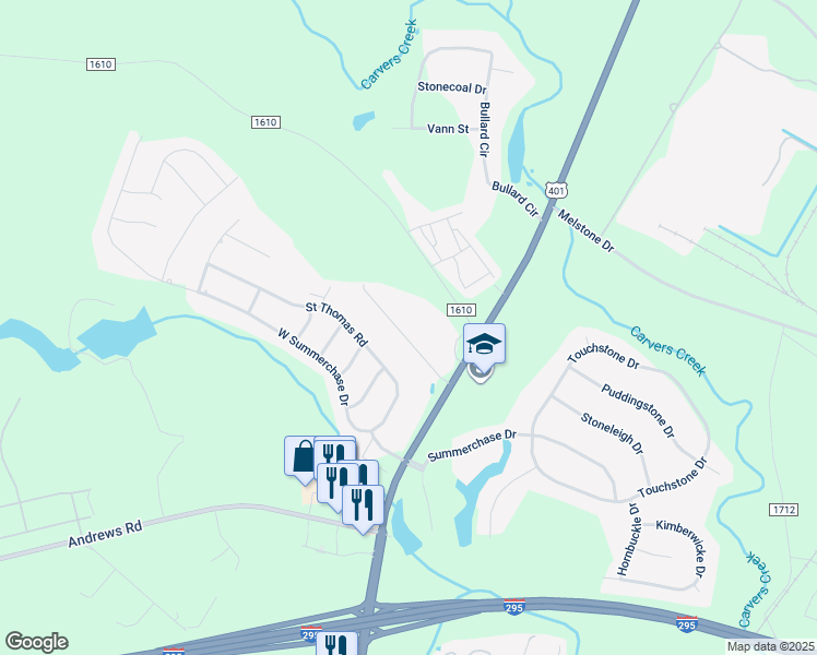 map of restaurants, bars, coffee shops, grocery stores, and more near 120 Nandina Court in Fayetteville
