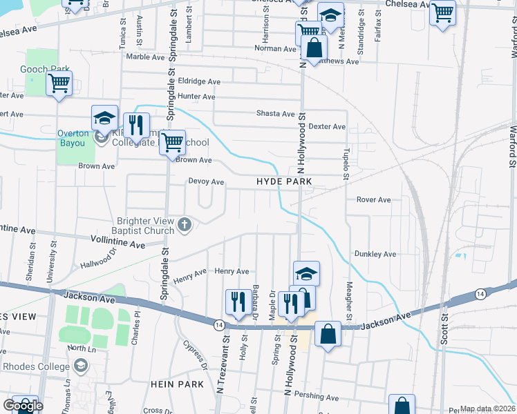 map of restaurants, bars, coffee shops, grocery stores, and more near 1042 Richert Street in Memphis
