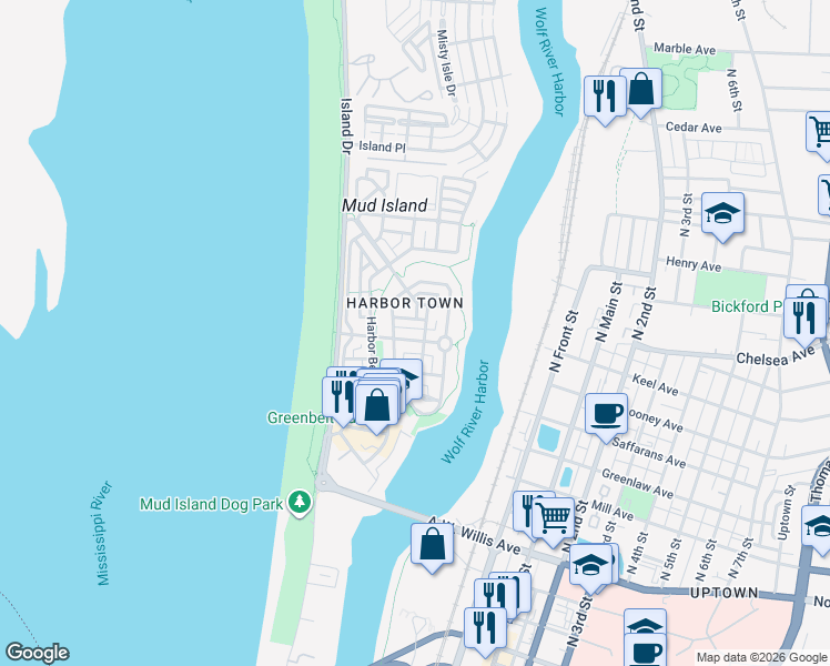 map of restaurants, bars, coffee shops, grocery stores, and more near in Memphis