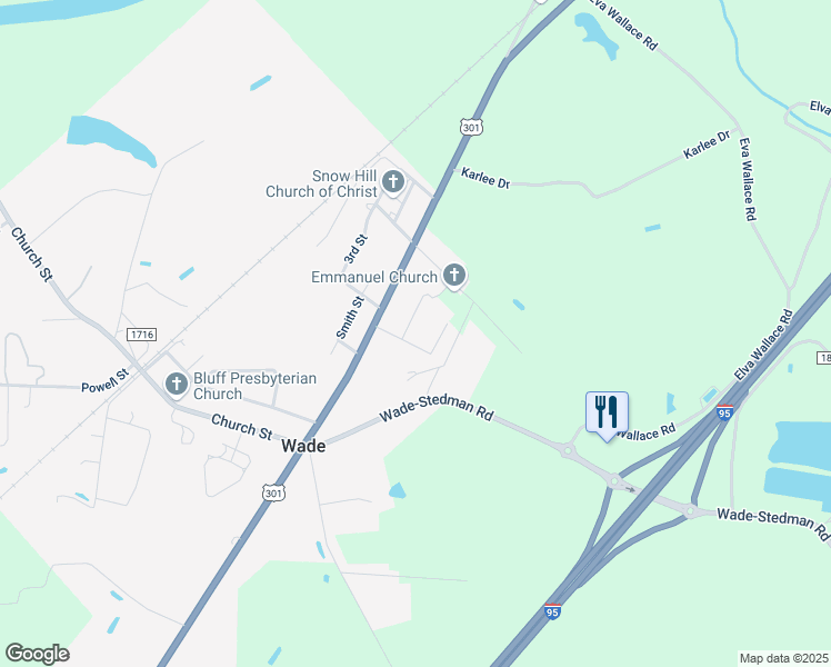map of restaurants, bars, coffee shops, grocery stores, and more near 7320 Olive Street in Wade