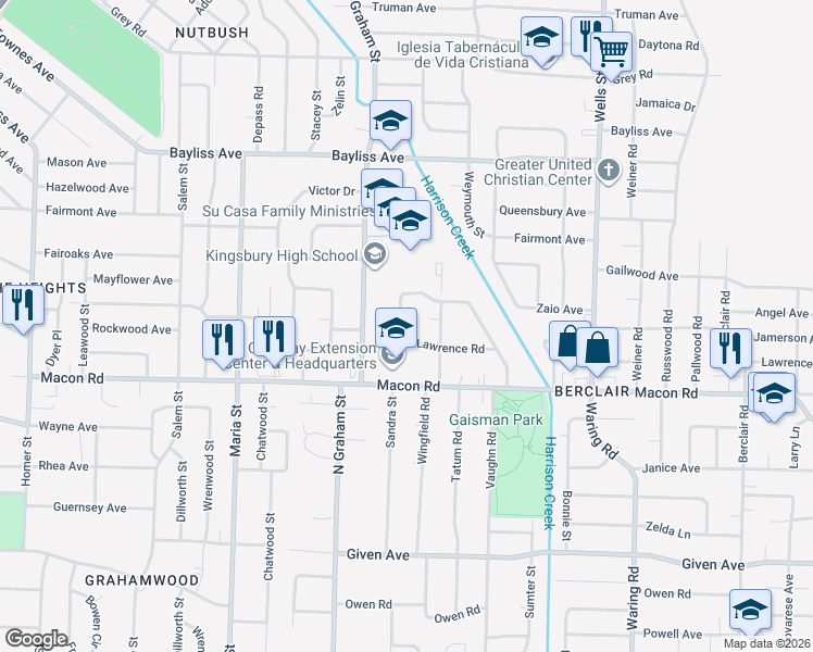 map of restaurants, bars, coffee shops, grocery stores, and more near 1205 Wingfield Road in Memphis