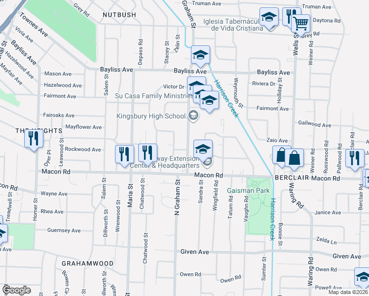 map of restaurants, bars, coffee shops, grocery stores, and more near 1203 North Graham Street in Memphis