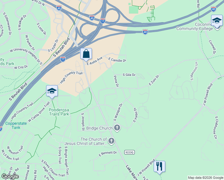 map of restaurants, bars, coffee shops, grocery stores, and more near 328 East Zuni Drive in Flagstaff