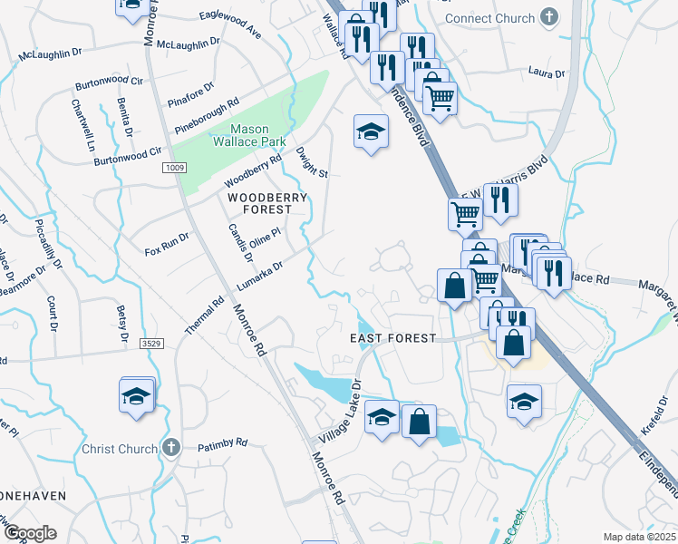 map of restaurants, bars, coffee shops, grocery stores, and more near 1702 Brian William Rd in Charlotte