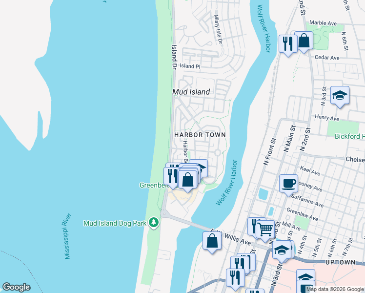 map of restaurants, bars, coffee shops, grocery stores, and more near 849 Harbor Isle Circle West in Memphis